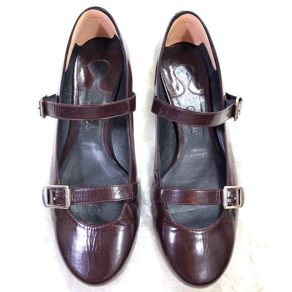 Chloe Shoes - Chloe Wine Patent Leather Mary Jane Flats - 38